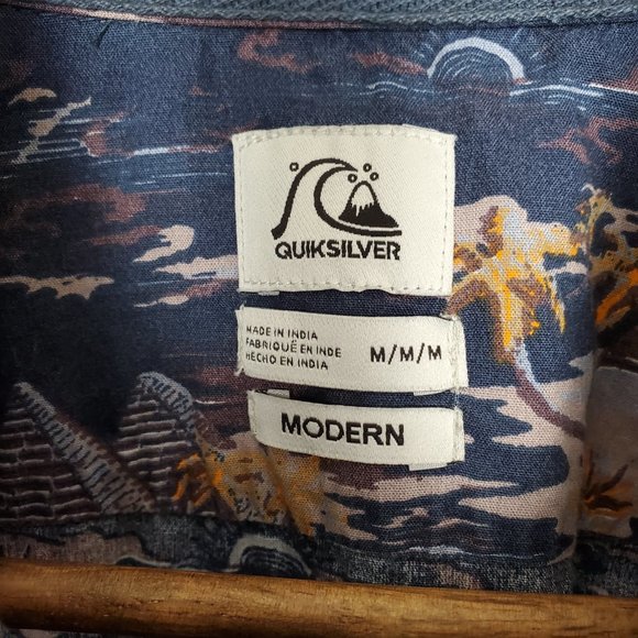Quicksilver Navy Purple Orange Hawaiian Print Buttondown Shirt Mens Medium - Picture 4 of 5